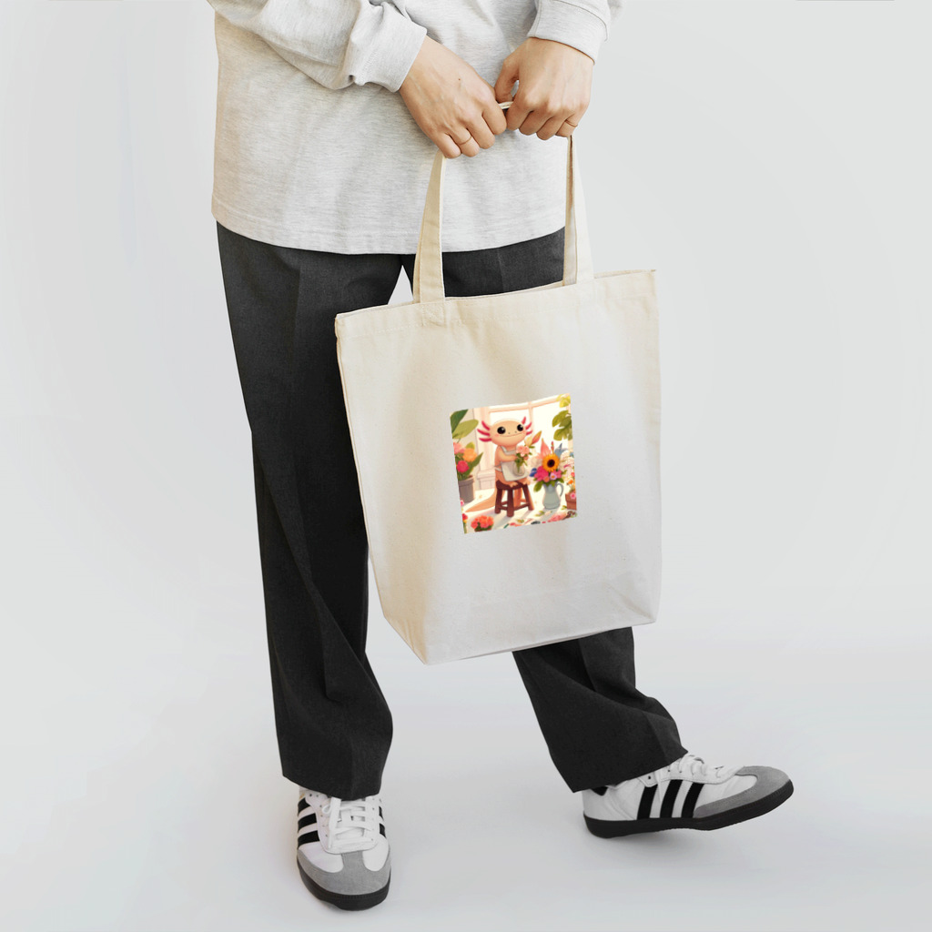 adjustのフラワーアレンジメントをしているかわいいウーパールーパー Tote Bag