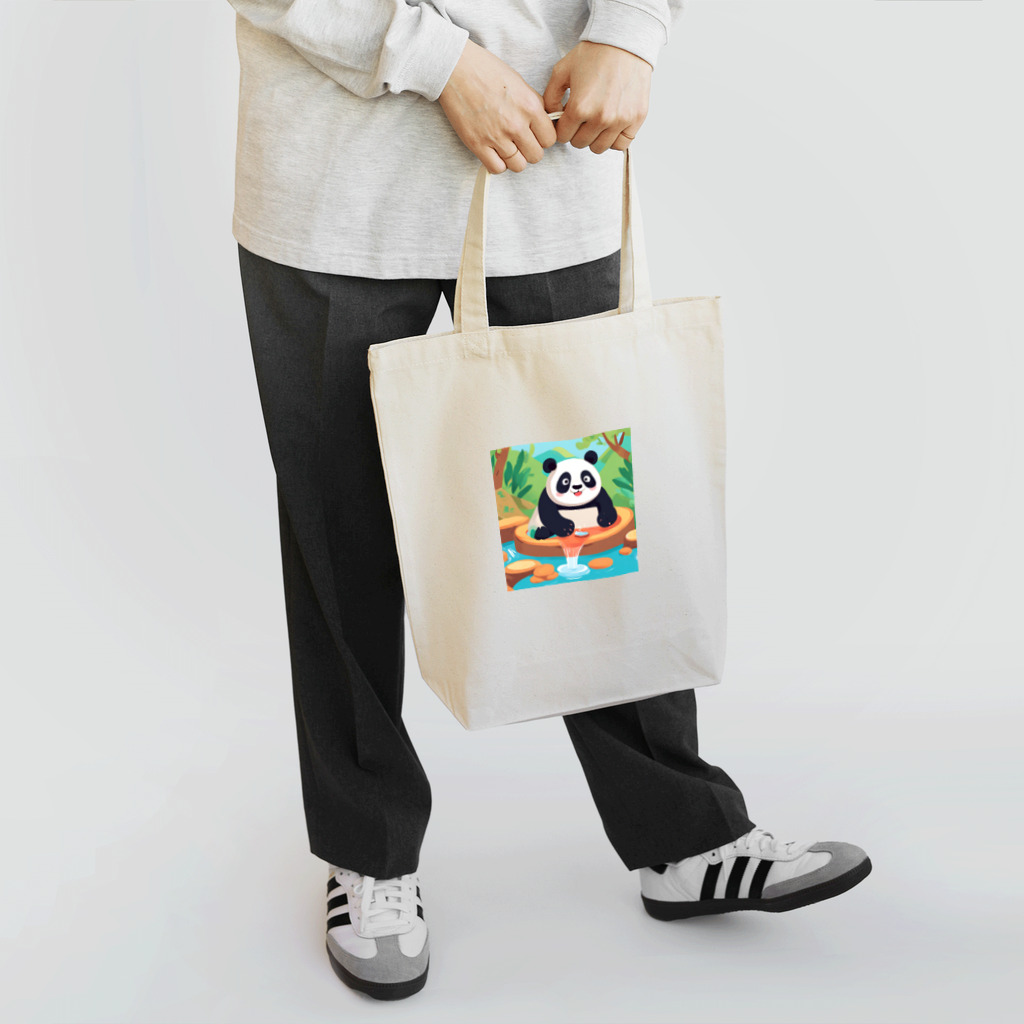 萌えキャラ大好きの温泉を楽しむパンダイラストのグッズ Tote Bag