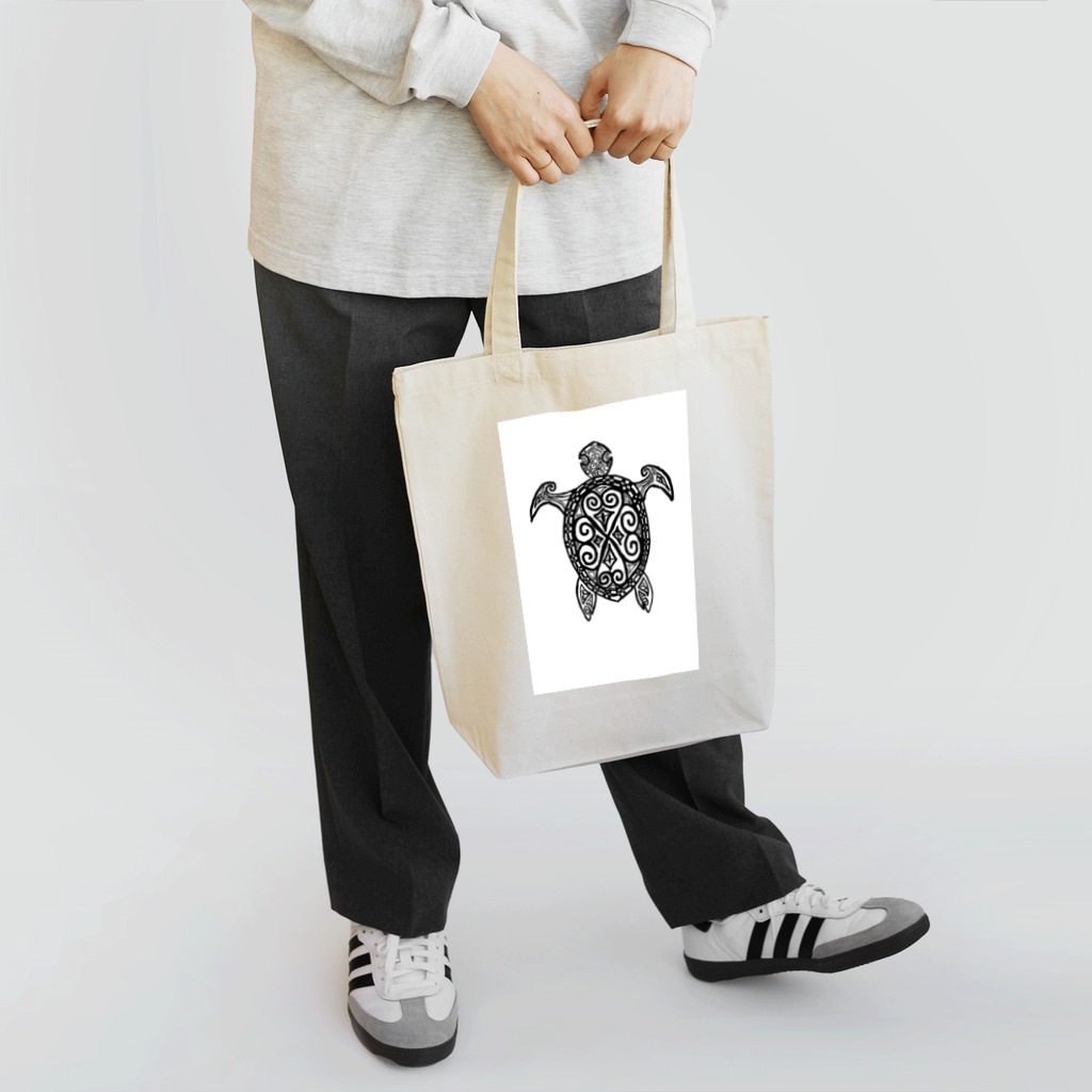 OYUMARU's Storeの幸せを運ぶウミガメ_白黒 トートバッグ