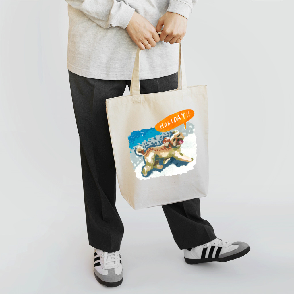 Yuhki | おばけのゆうき 公式オンラインショップ　【ちぎり絵・貼り絵のTシャツ・パーカー・スマホケース・バッグ・日用品・雑貨・文具・ドッグTシャツなど販売中】のトイプードルのよものホリデー(ちぎり絵) Tote Bag