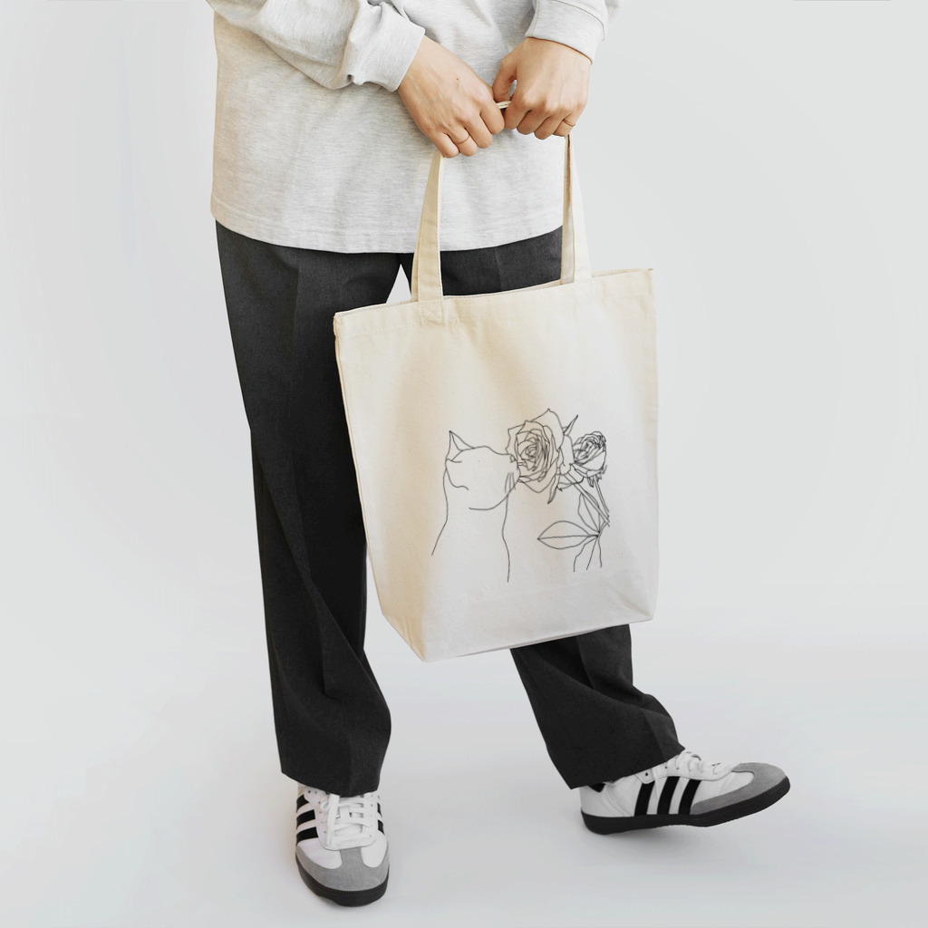 J's egg gardenの植物シリーズ　猫とバラ Tote Bag