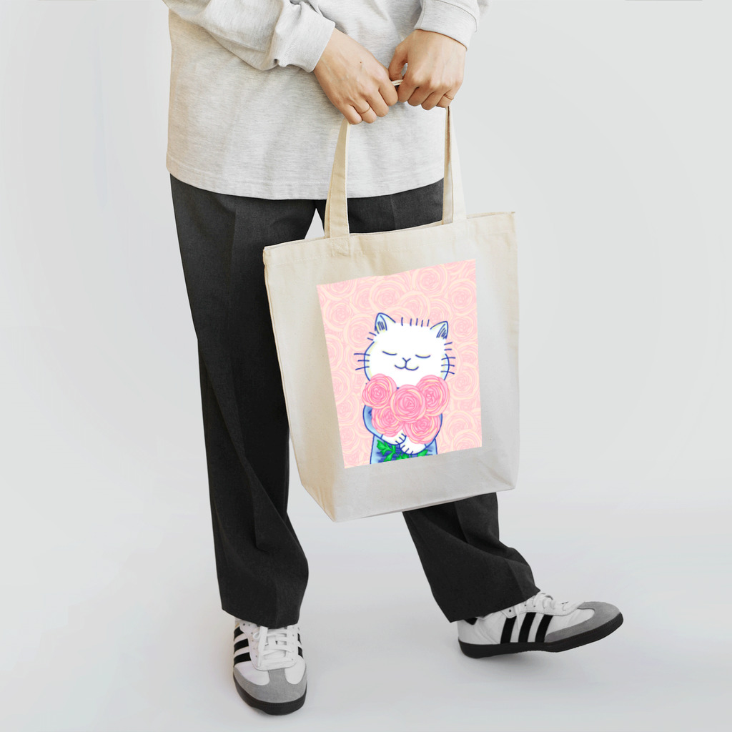 ねこーとさん(ネロリ)のピンクのラナンキュラスとねこーとさん Tote Bag