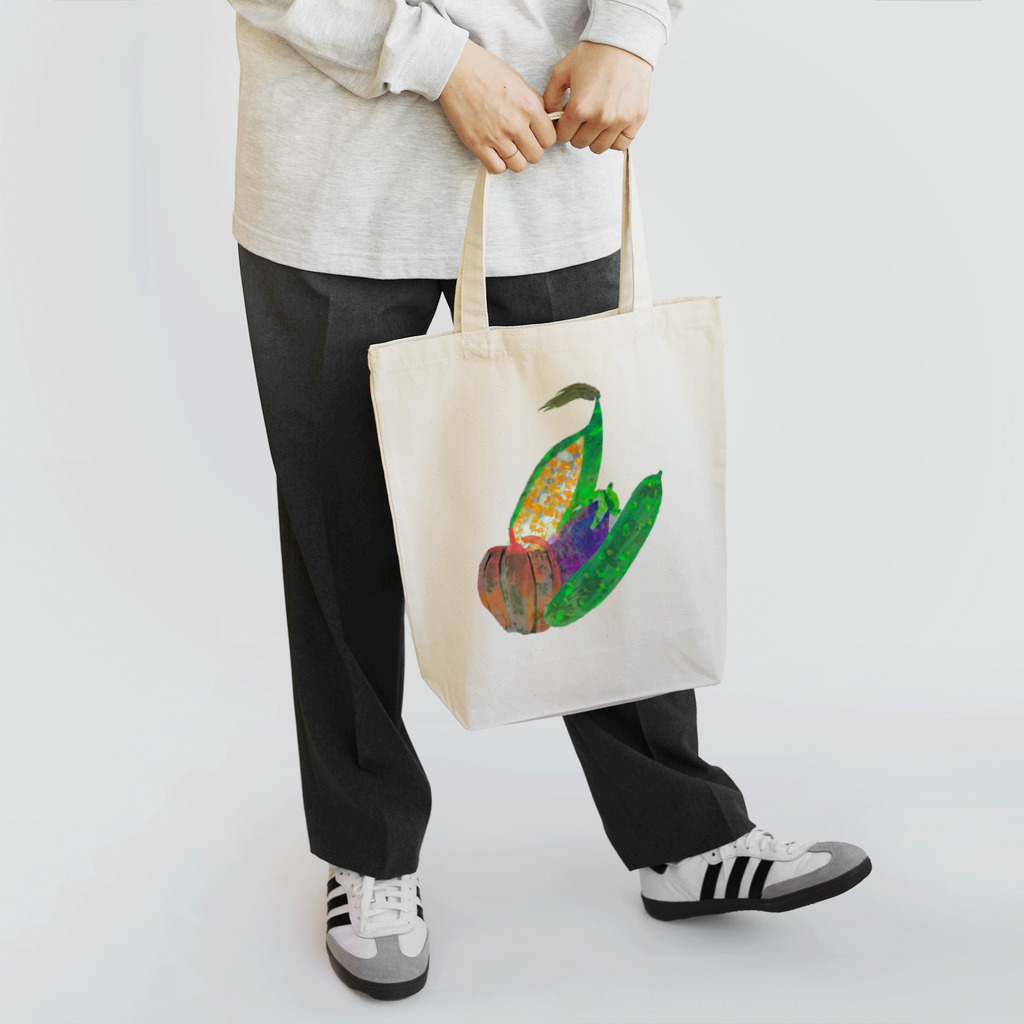 Yuhki | おばけのゆうき 公式オンラインショップ　【ちぎり絵・貼り絵のTシャツ・パーカー・スマホケース・バッグ・日用品・雑貨・文具・ドッグTシャツなど販売中】のやさい（きゅうり、とうもろこし、なす、パプリカ） トートバッグ