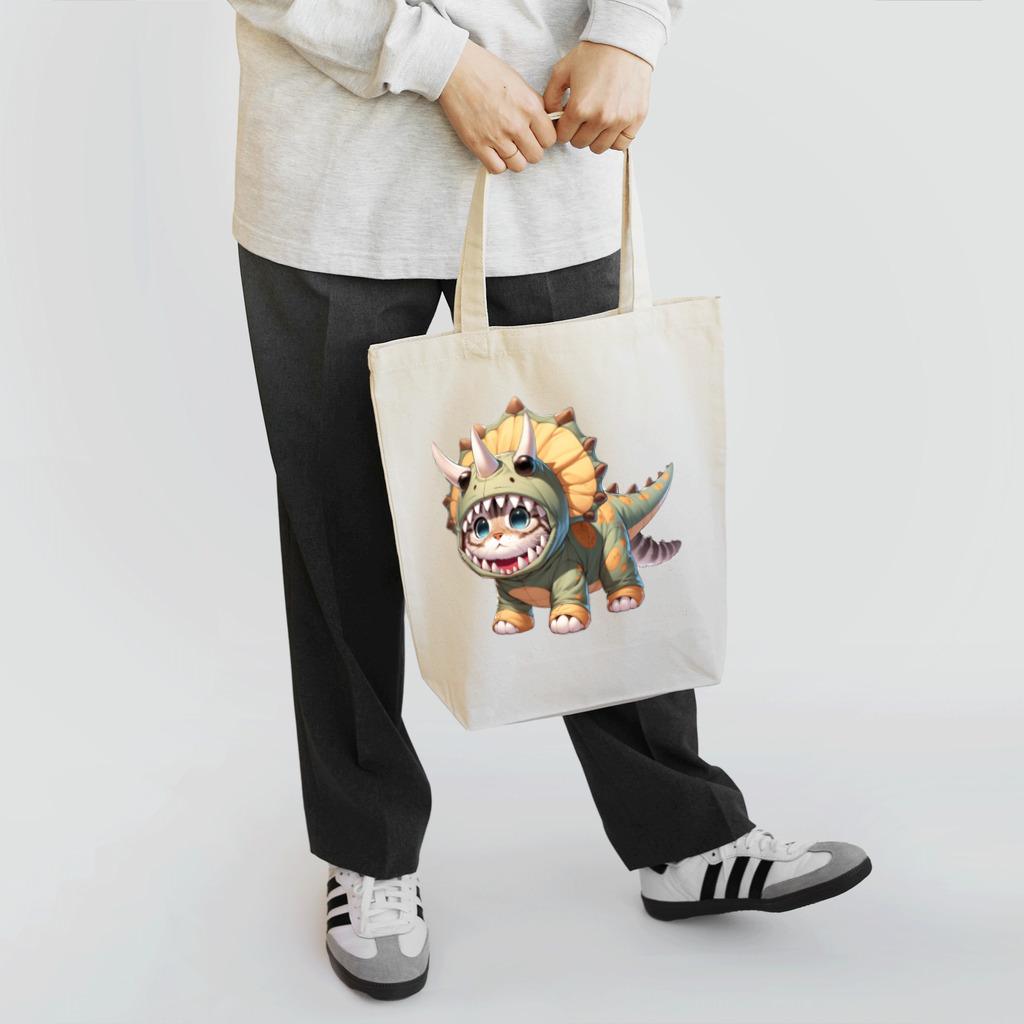 IloveCatのトリケラトプスのフードを被ったかわいらしい子猫 Tote Bag