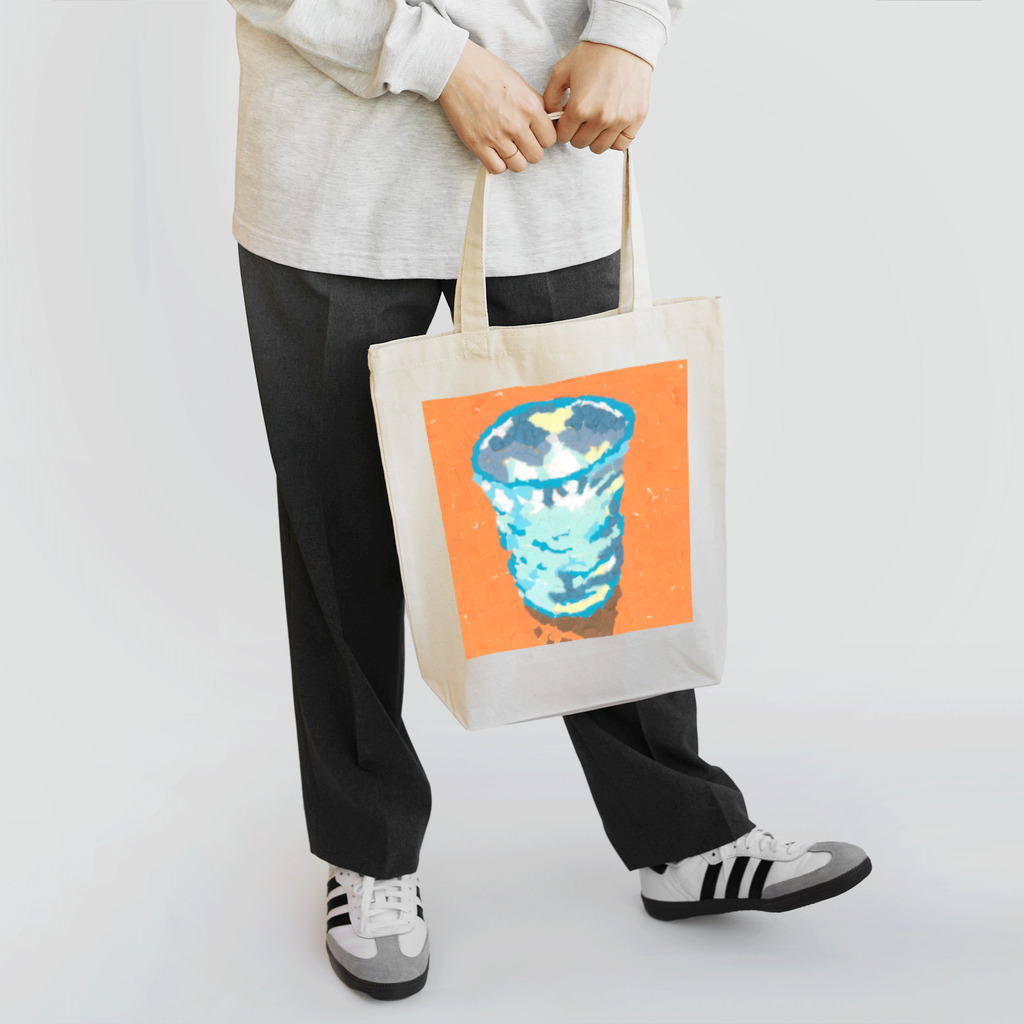 Yuhki | おばけのゆうき 公式オンラインショップ　【ちぎり絵・貼り絵のTシャツ・パーカー・スマホケース・バッグ・日用品・雑貨・文具・ドッグTシャツなど販売中】の手作りの青いガラスコップ(ちぎり絵/貼り絵) Tote Bag