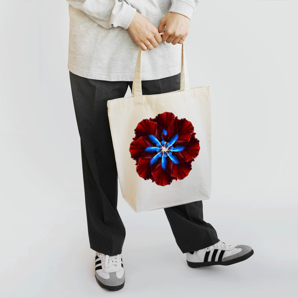 ミルエルのベタの花ブルーレッド トートバッグ