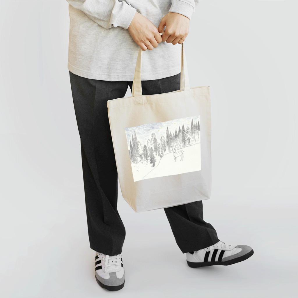 オリジナルの森の中グッズ販売の夜の森と鹿 Tote Bag