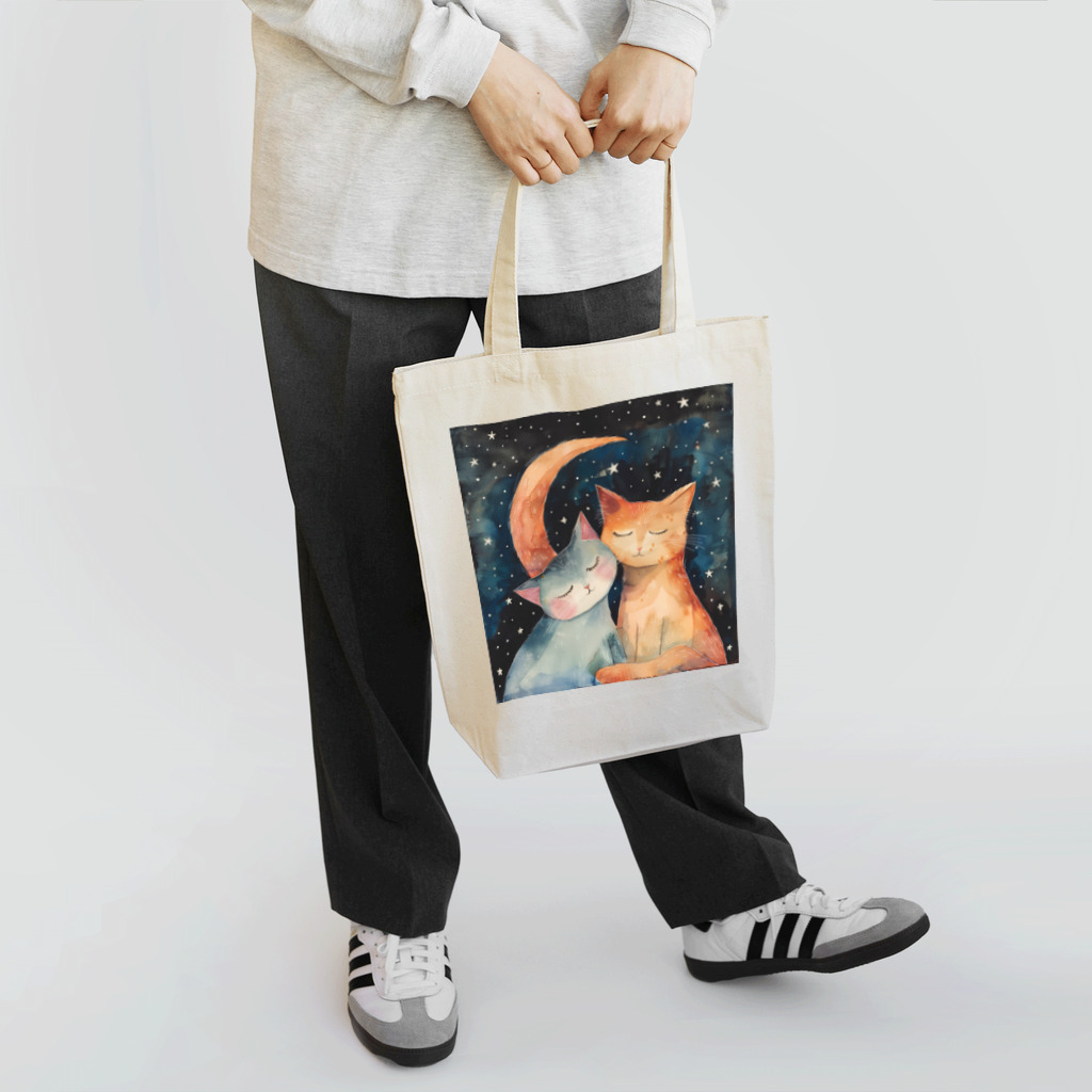 まみおデザインの星空の下の二匹の猫（水彩画） Tote Bag