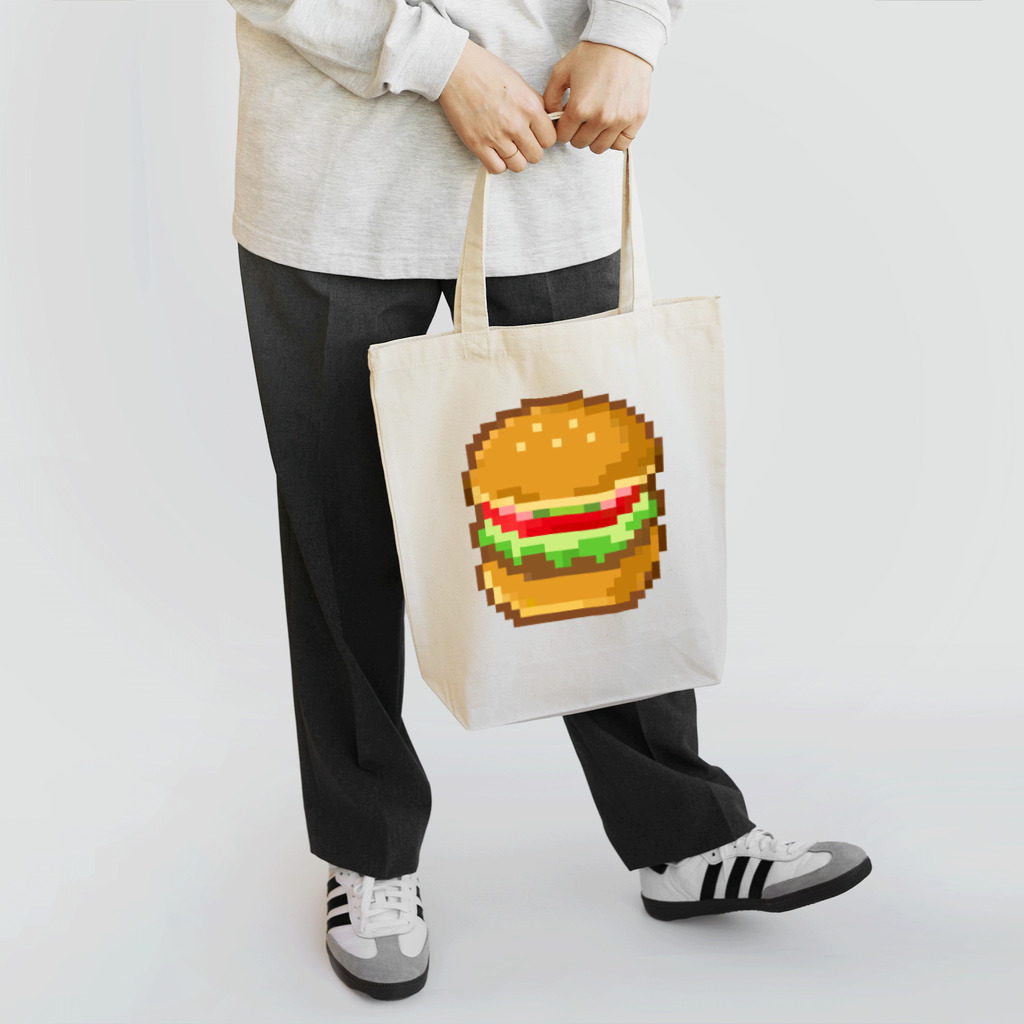 子供と動物のイラスト屋さん｜イラストグッズのお店のドット絵風・ハンバーガー トートバッグ