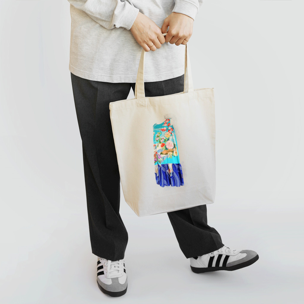 KeishopCreations - 日本の美をあなたにのハンドメイドリメイク着物青 トートバッグ