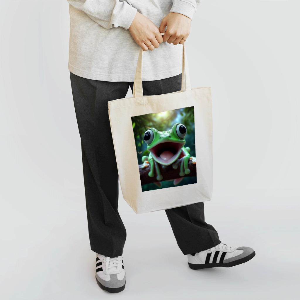 ワンダーワールド・ワンストップのリアルでユニークな笑っているカエル Tote Bag