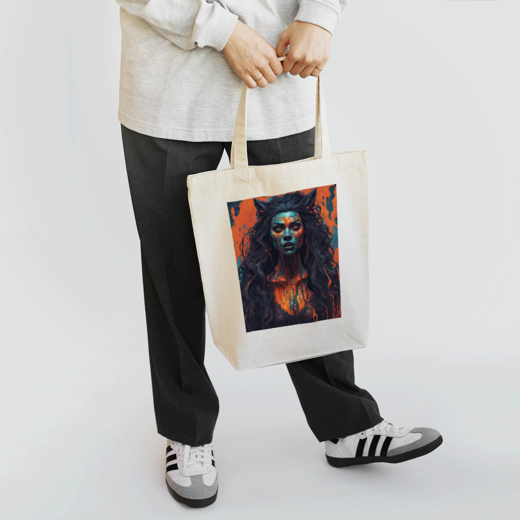 ワンダーワールド・ワンストップのミステリアスなダークウルフの女性 Tote Bag