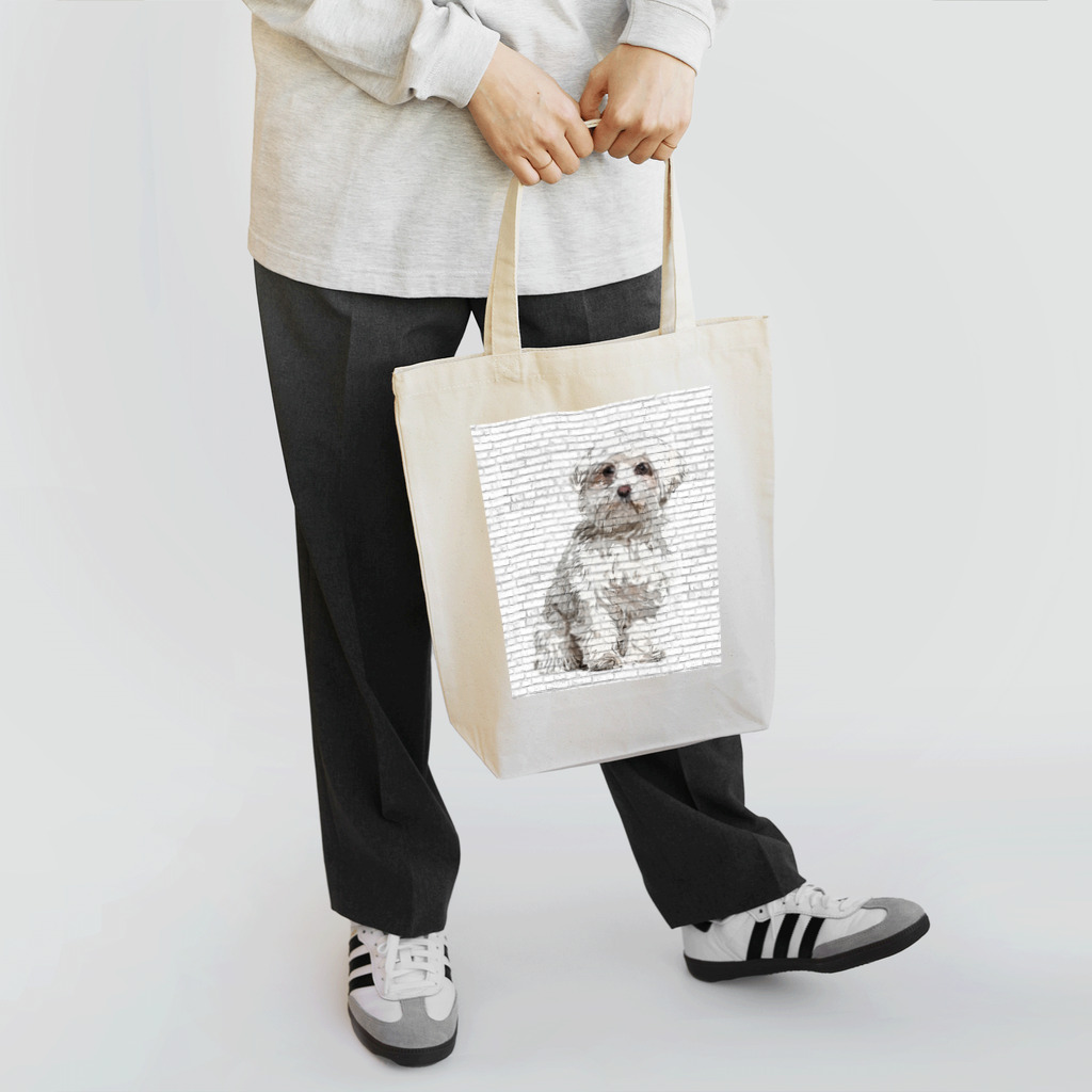 【CPPAS】Custom Pet Portrait Art Studioの マルチーズドッグ - レンガブロック背景 トートバッグ