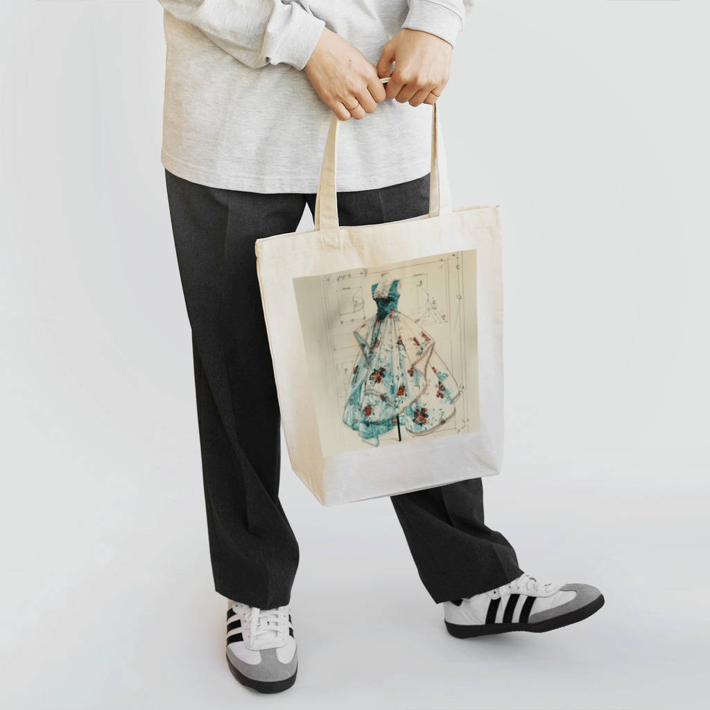 Chi3の透明感あるフローラルドレスのスケッチ Tote Bag