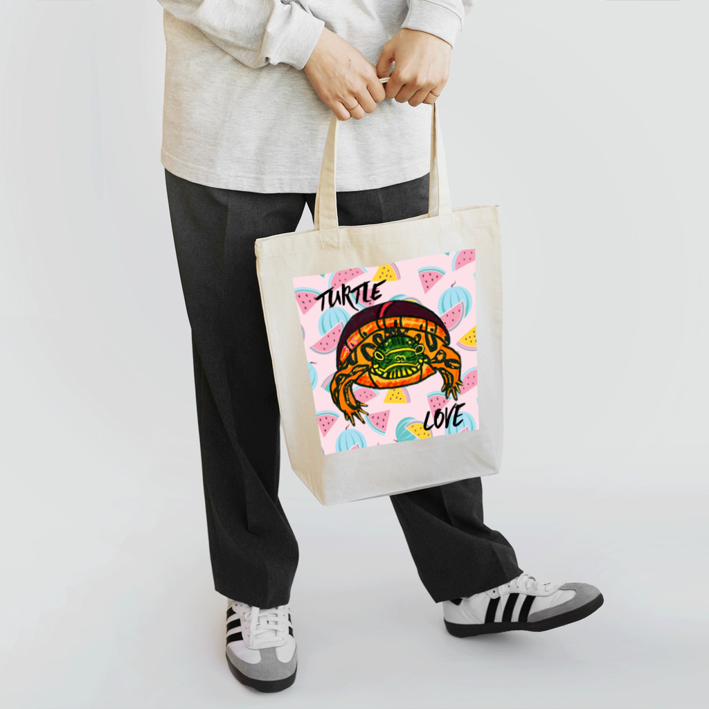 316(MIHIRO)のアカセスジガメちゃん カラフル Tote Bag