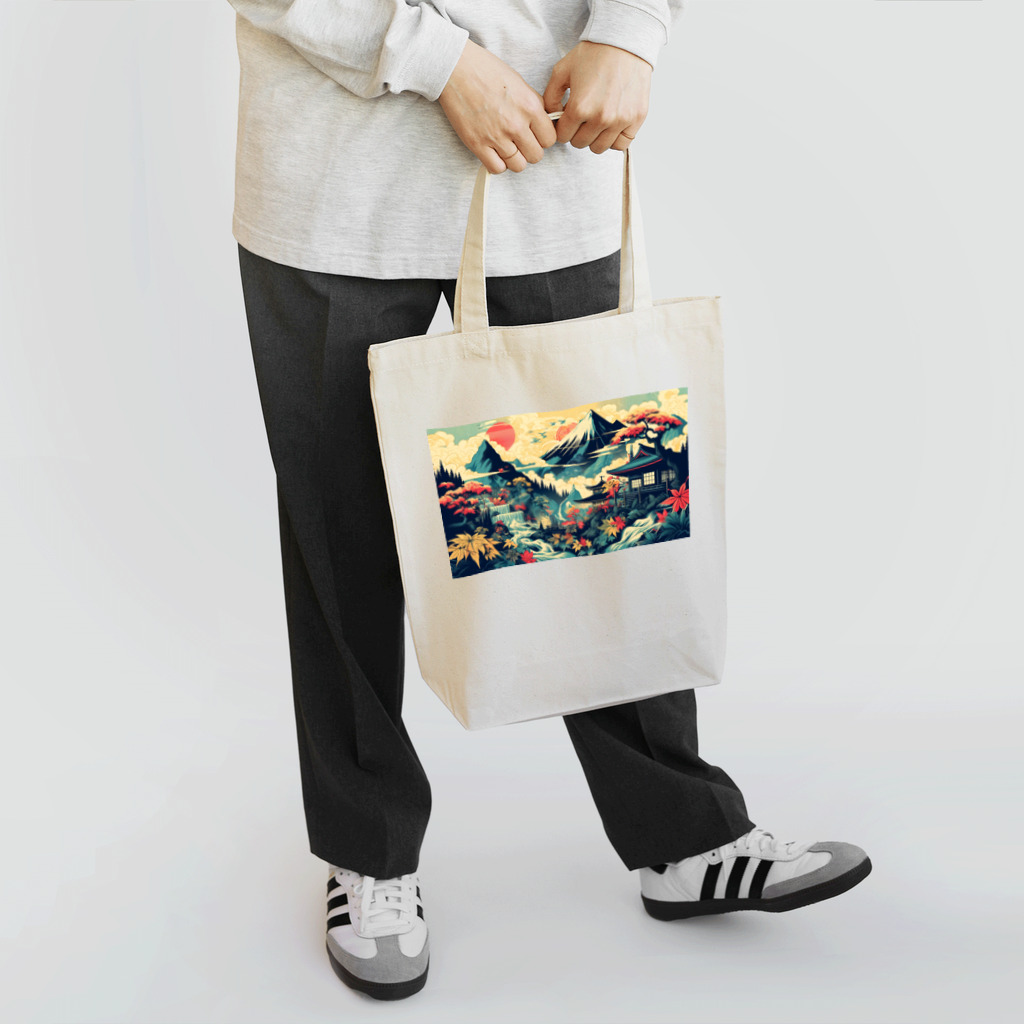 テクノ浮世絵の光彩を放つ自然 - 日本の山々 Tote Bag