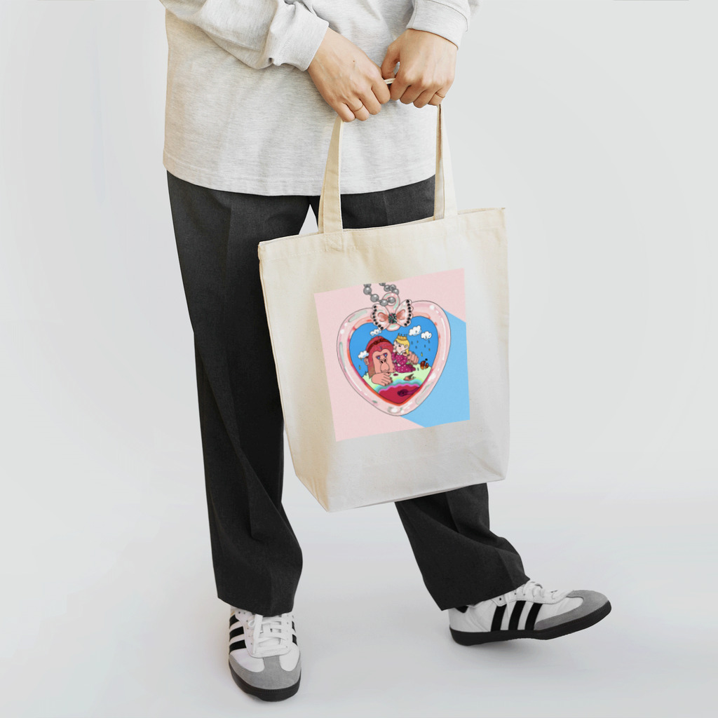 よろこびのハートシェイカーに閉じ込められたゴリラと女の子 Tote Bag