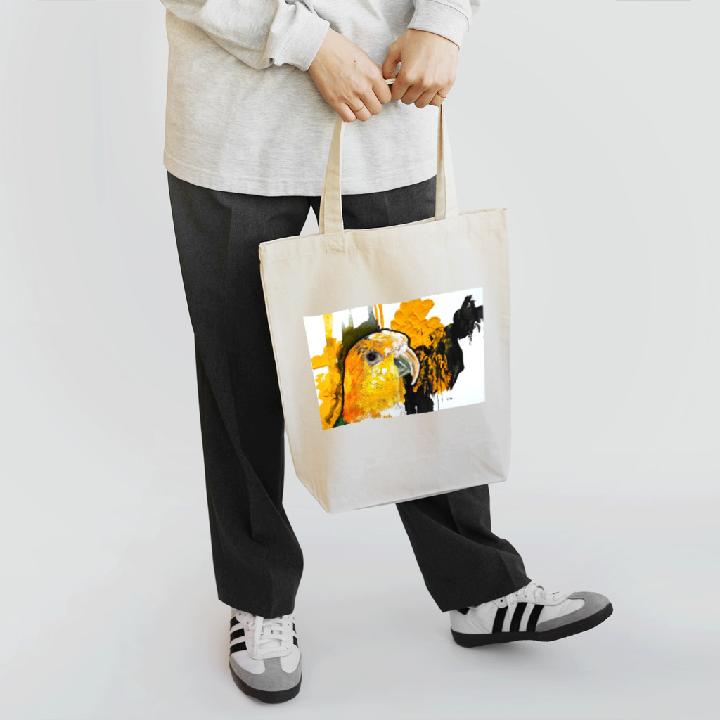 癒しのシロハラインコ 鳥まみれのシロハラインコ アート風 カラー Tote Bag