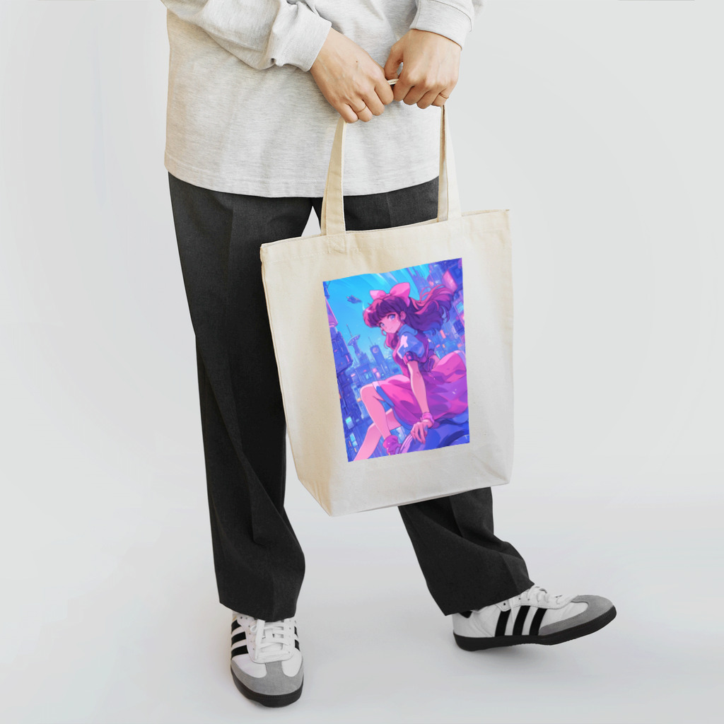 シロクマペンギンの昭和レトロアニメ風近未来ガール Tote Bag