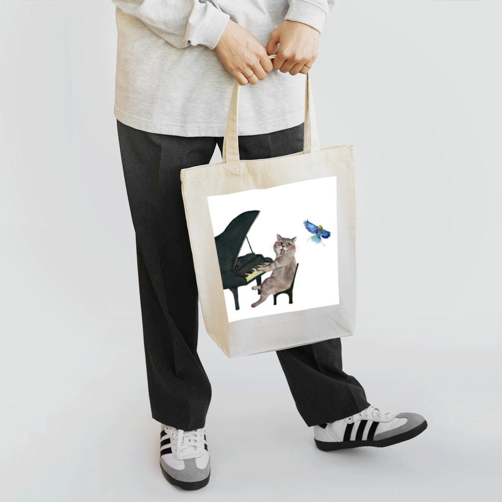  藤ねこりえ/ 𝙁𝙐𝙅𝙄𝙣𝙚𝙘𝙤𝙧𝙞𝙚のピアノ奏者ねこ Tote Bag