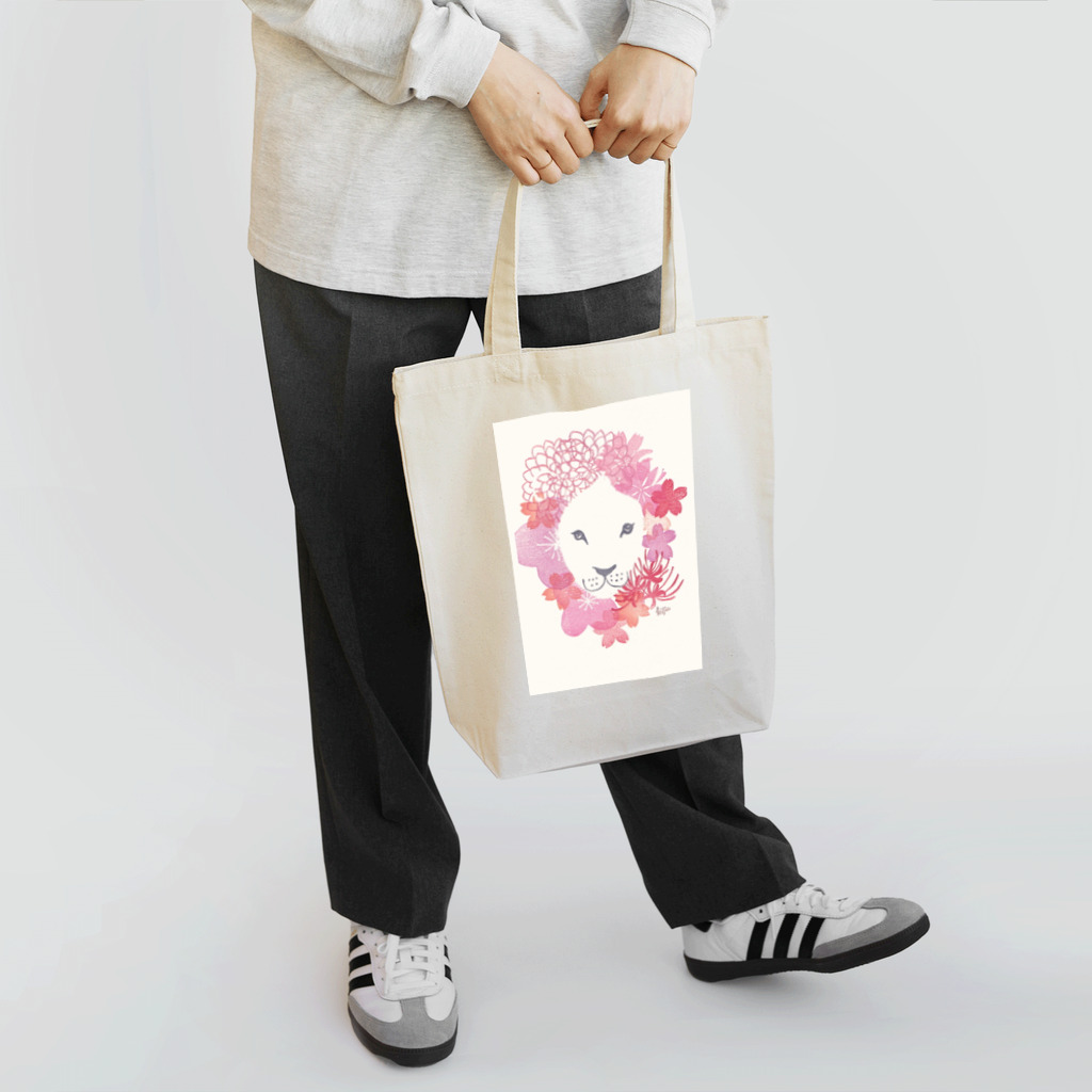 消しゴムはんこ工房kibiuの花ライオン Tote Bag