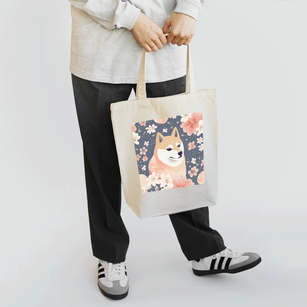 Grazing Wombatの日本画風、柴犬と桜２-Japanese-style painting of a Shiba Inu with cherry blossoms 2 Tote Bag