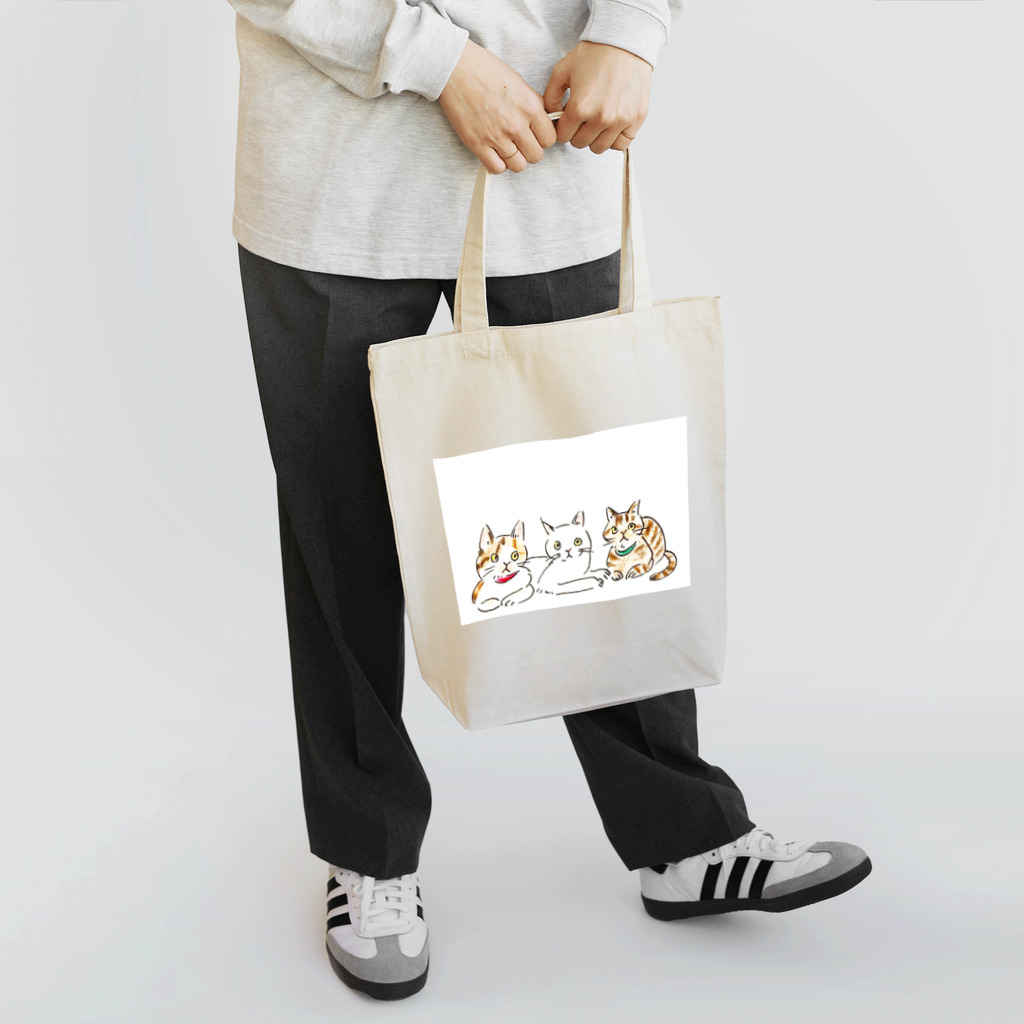 ま ゆ げ ち ゃ ん ꒊ:)の三匹の猫 Tote Bag