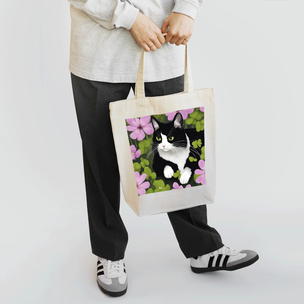 capcat1919のハチワレ白黒猫とオキザリス Tote Bag