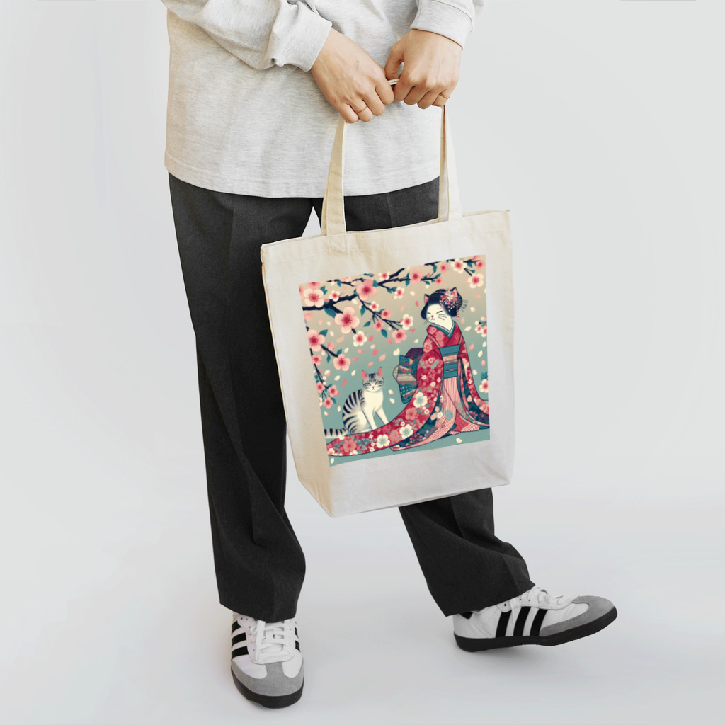 ParadigmStar　パラダイムスターの和風cat 見返り桜 Tote Bag