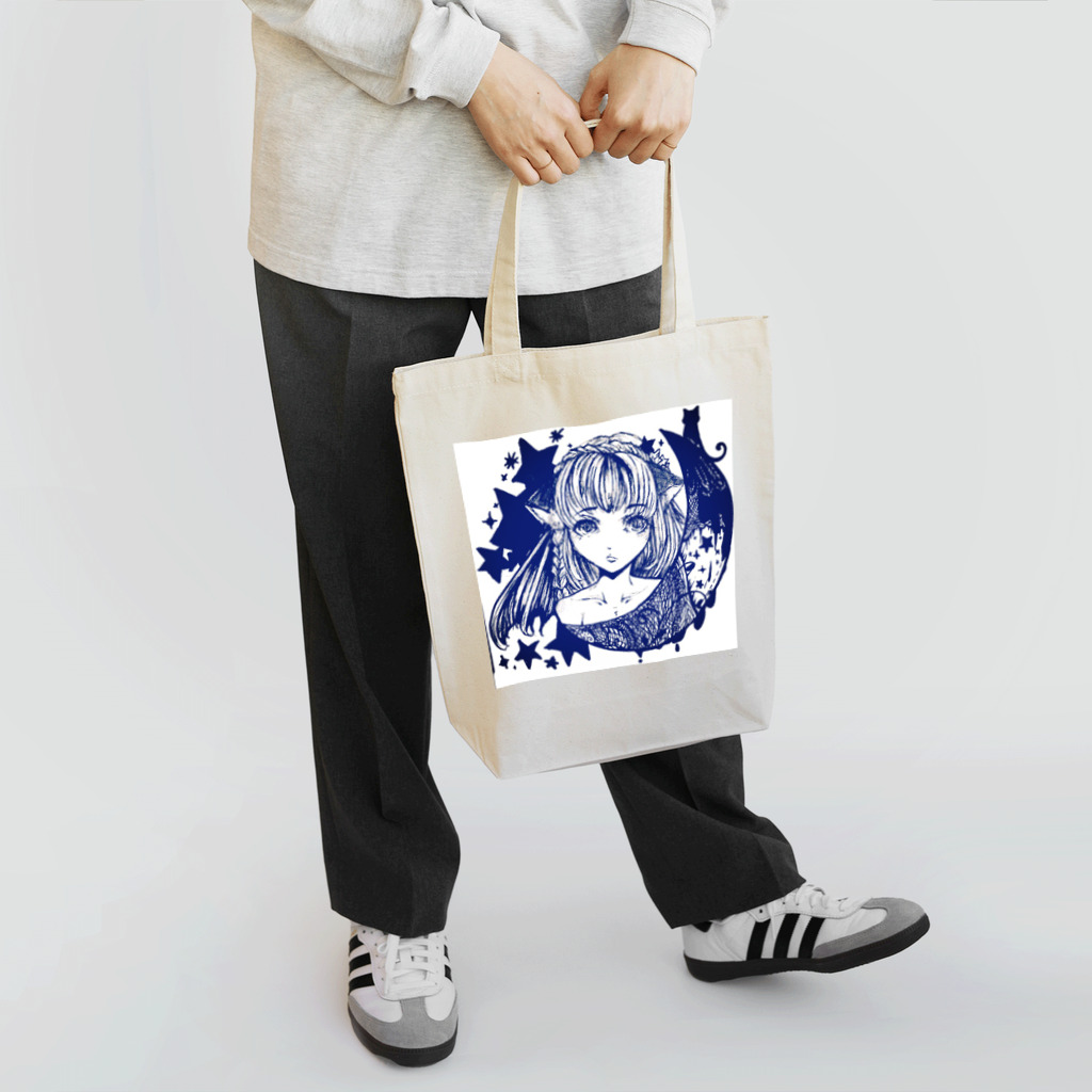 ぺちゃの ○。銀狐堂。○ の三日月猫娘 紺 Tote Bag