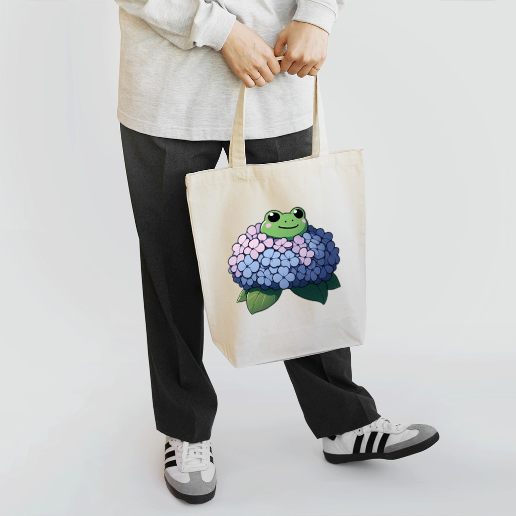終わらない夢🌈の紫陽花の花と可愛いアマガエル🐸 トートバッグ