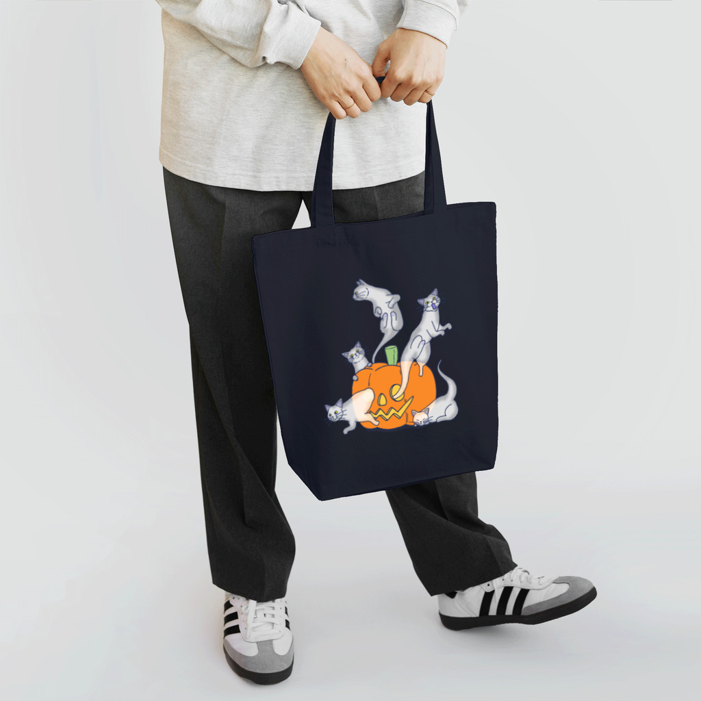 wakutaのジャックオーランタンと猫(背景透過ver.) #toneko トートバッグ