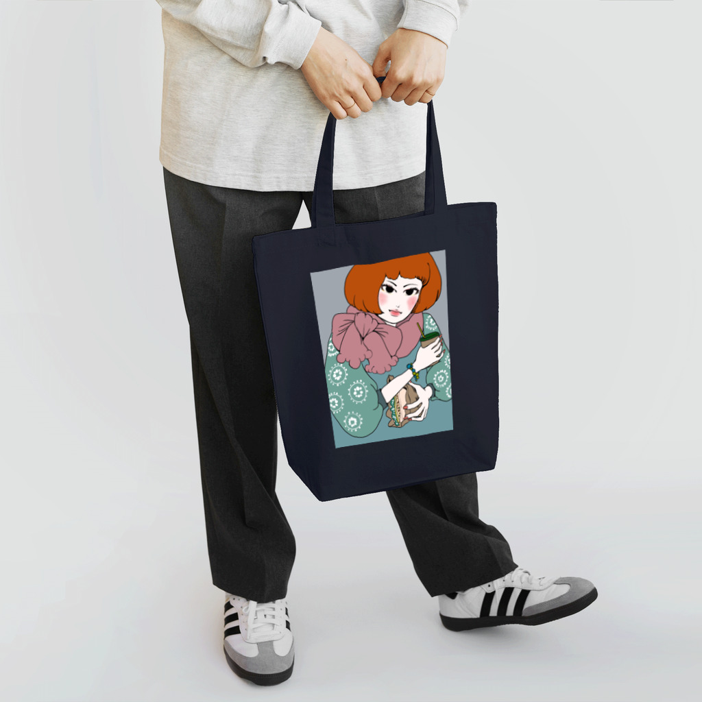 まっすぐなネコ屋さんのカフェ女子ちゃんトートバッグ Tote Bag