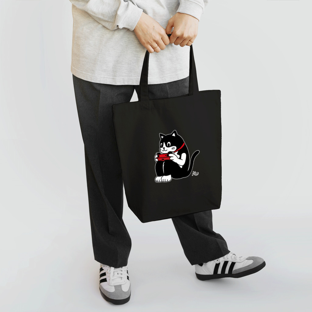 kocoon（コクーン）の猫背ゲーマー(濃色用・白フチ) トートバッグ