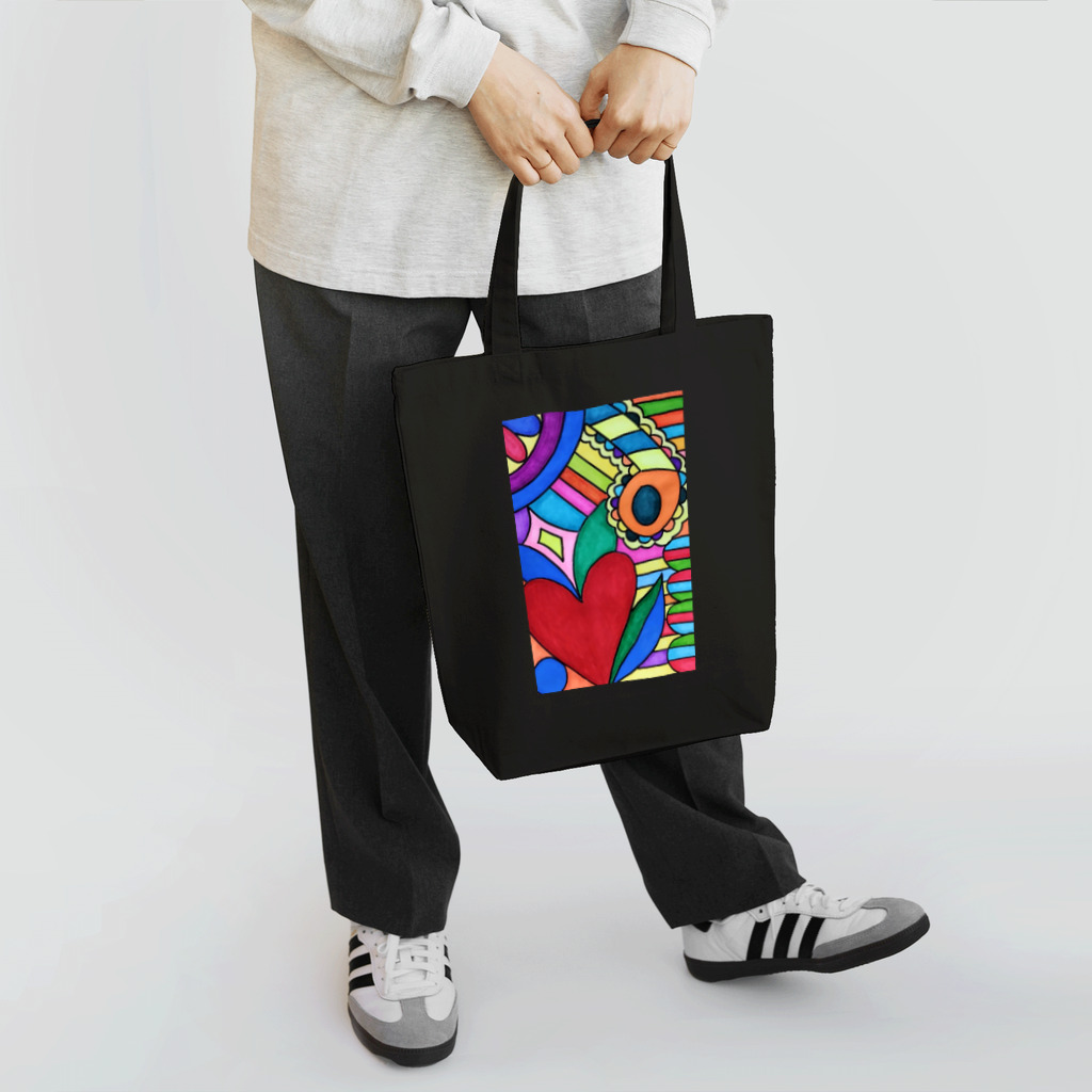 結華の障害者アート 手描きイラスト カラフル ハート Tote Bag