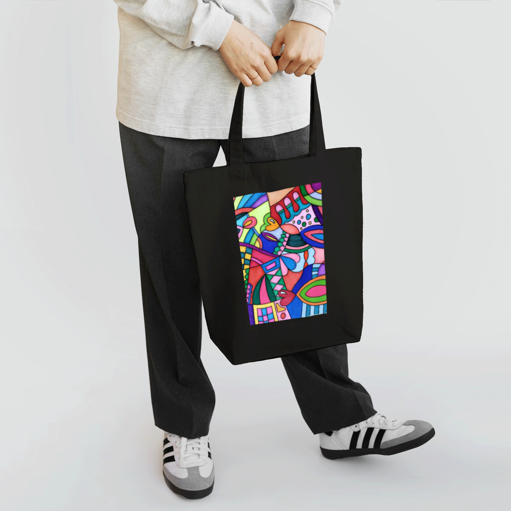 結華の障害者アート 手描きイラスト カラフル トートバッグ