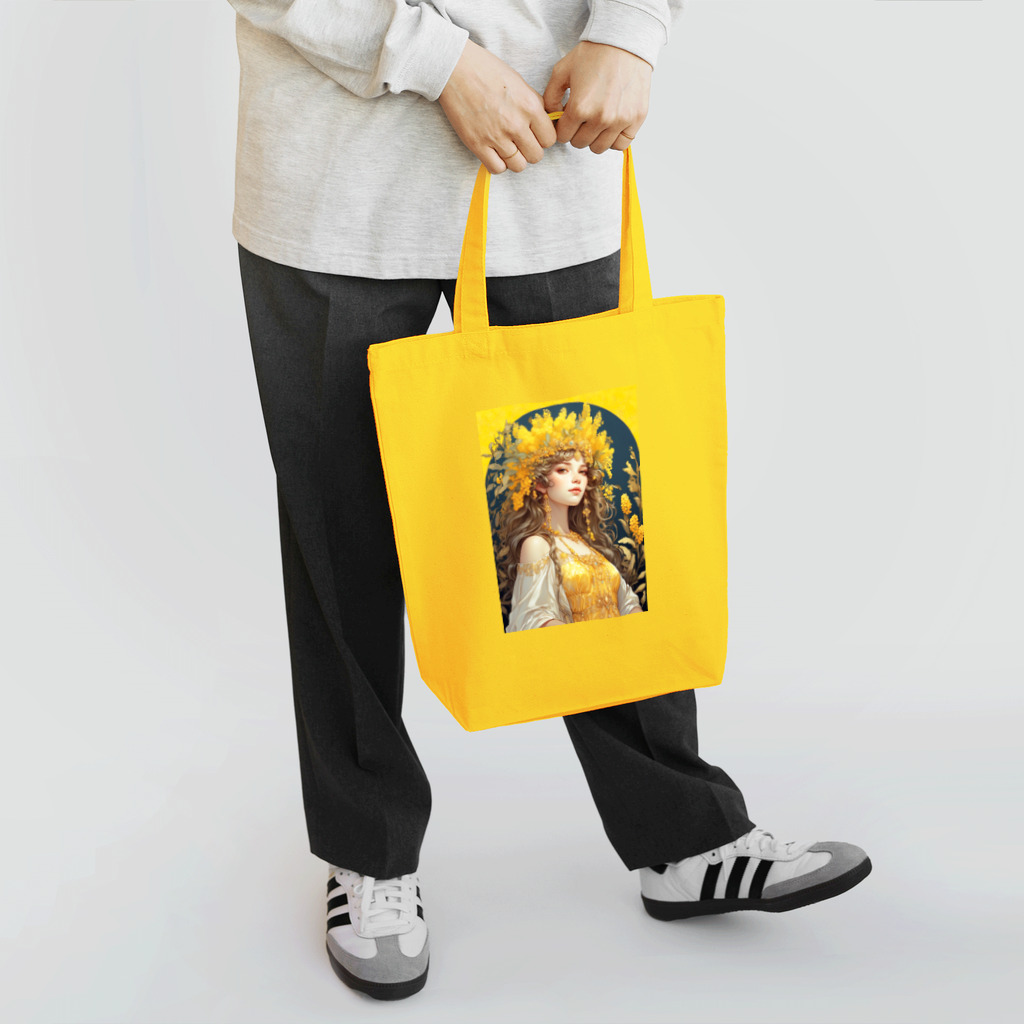 metaのミモザの花の妖精・精霊の少女の絵画 Tote Bag