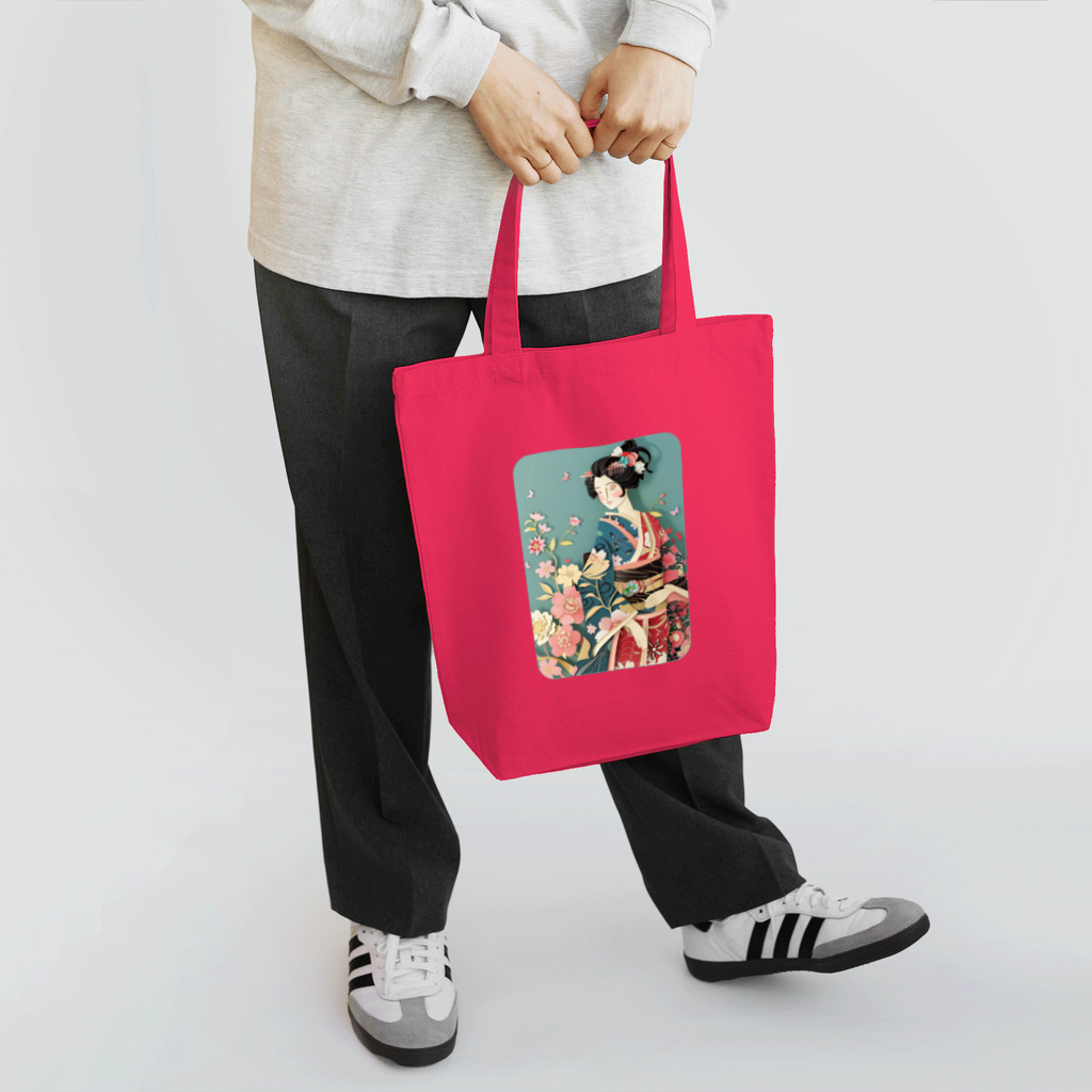 MistyStarkの着物女性の切り絵アート　―　Kimono woman paper-cutting art　ー トートバッグ