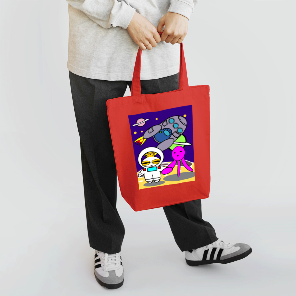 にゃんだー仮面の宇宙へ飛んだドグ男くん Tote Bag