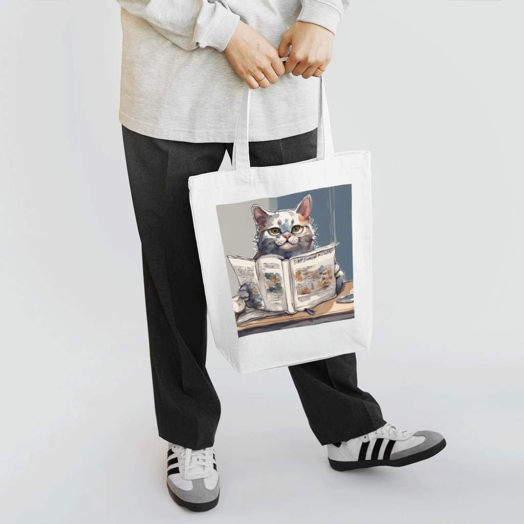 ローズの雑誌を読む猫 Tote Bag