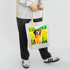 犬好きのしましまの水彩画の犬 花畑のセントバーナードのイラスト トートバッグ
