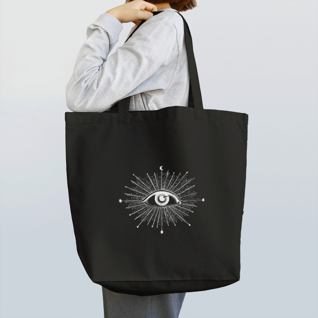 星月猫　徳島洋子の濃色対応　白い目玉のトートバッグ　 Tote Bag