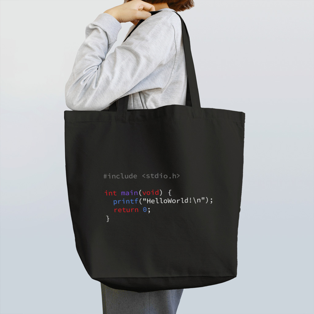 be116のC言語でHelloWorld!(背景黒) Tote Bag