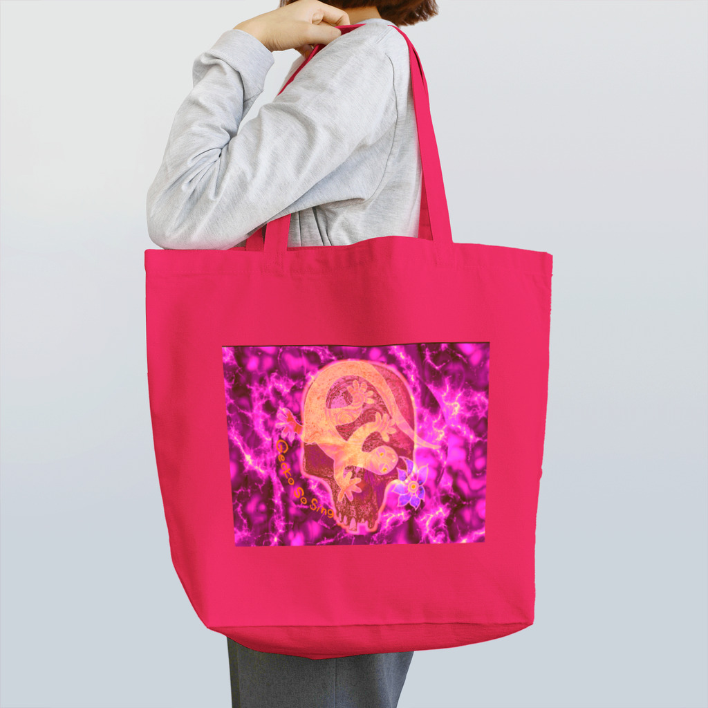 GECKO-SO-SINGの月光装身具ロゴコミカルスカルピンク Tote Bag