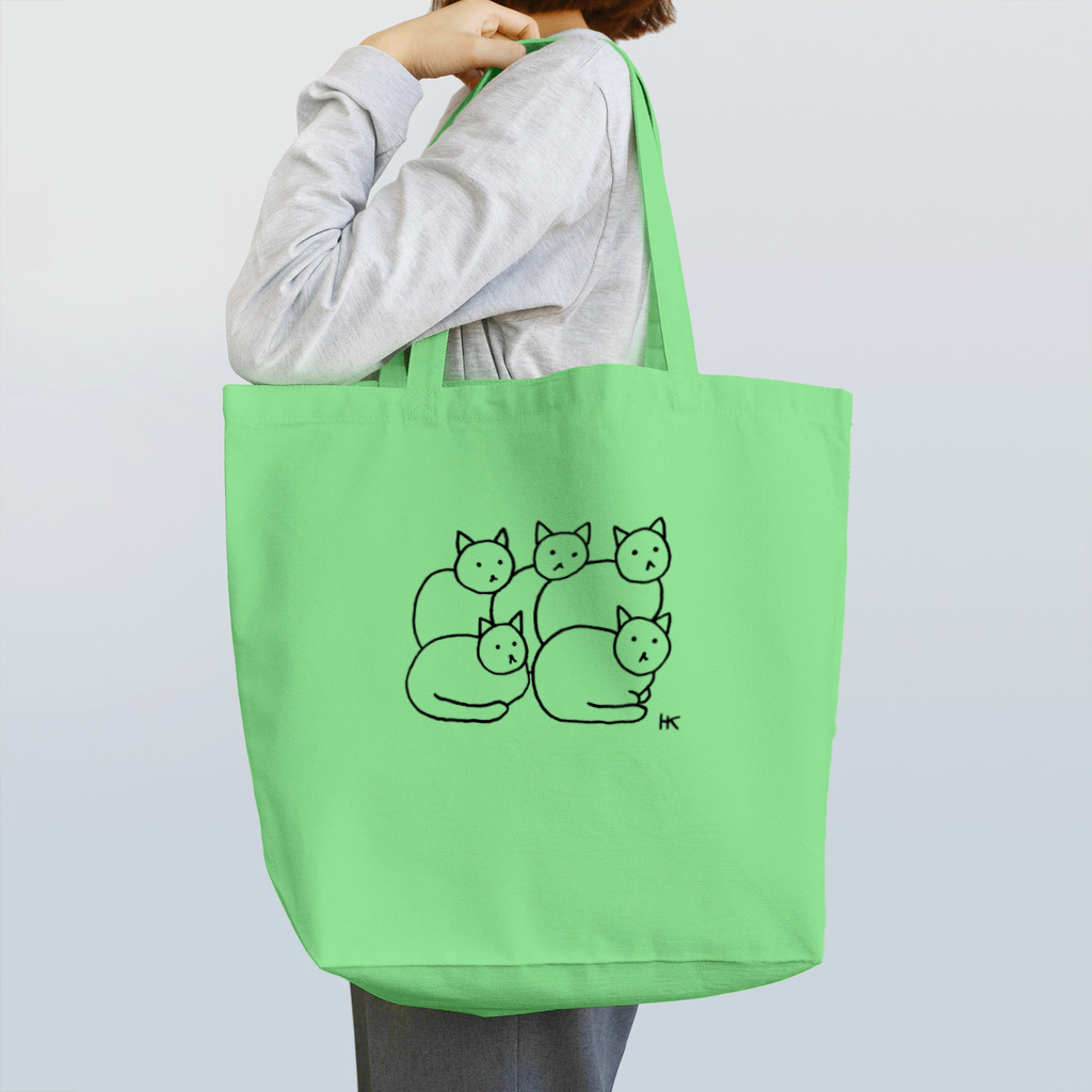 hk_illustrationのねこちゃん５ひき黒ライン Tote Bag