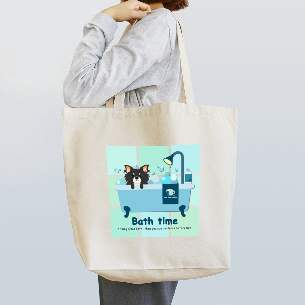 Teal Blue Coffeeのお風呂の時間_tile Ver. Tote Bag