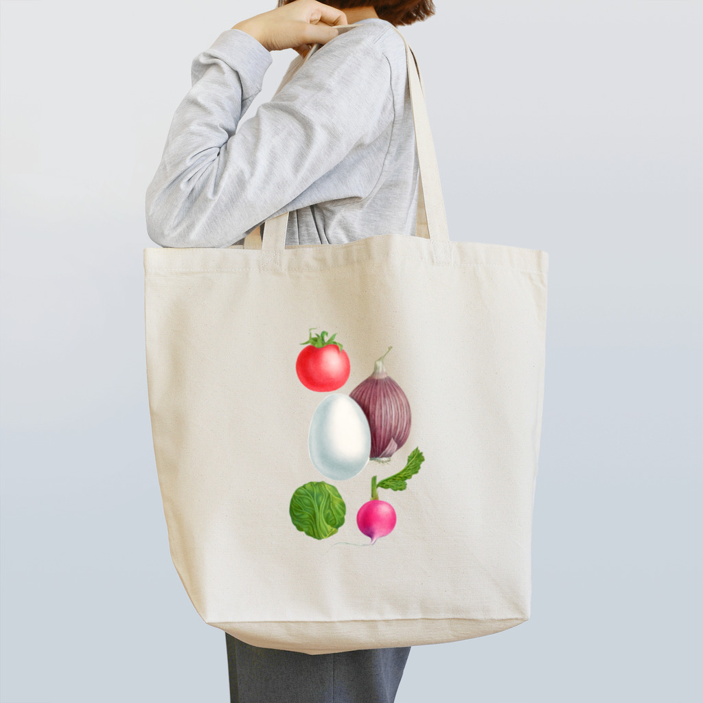 オハデザイン（大橋正の作品）のエシャロット・プチトマト・ラディッシュ・玉子・芽キャベツ Tote Bag