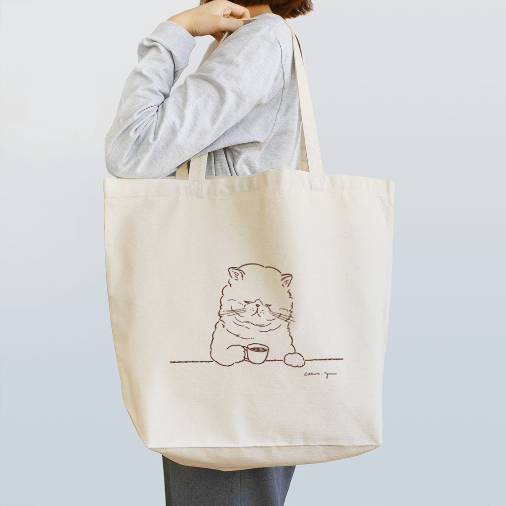 coeur.yu（クードットユー）の猫と珈琲（印刷インクカラー：ココアブラウン） トートバッグ