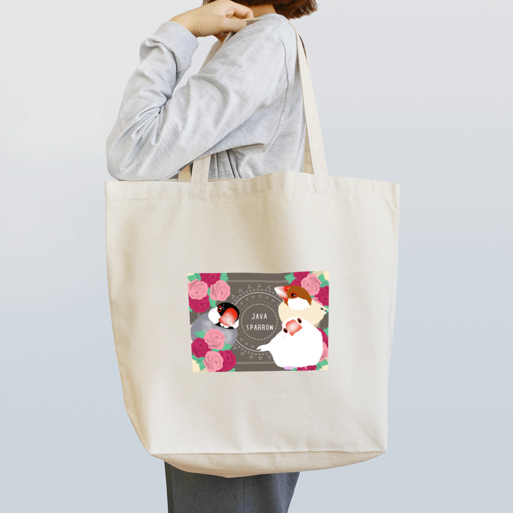 KINAKOLab@SUZURIのお花と文鳥 トートバッグ