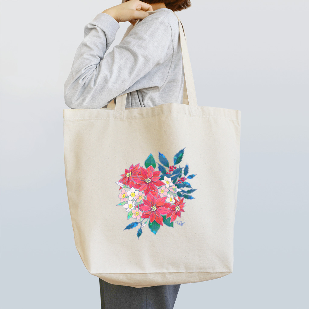 Aya Tagawaの12月のお花盛り沢山 トートバッグ